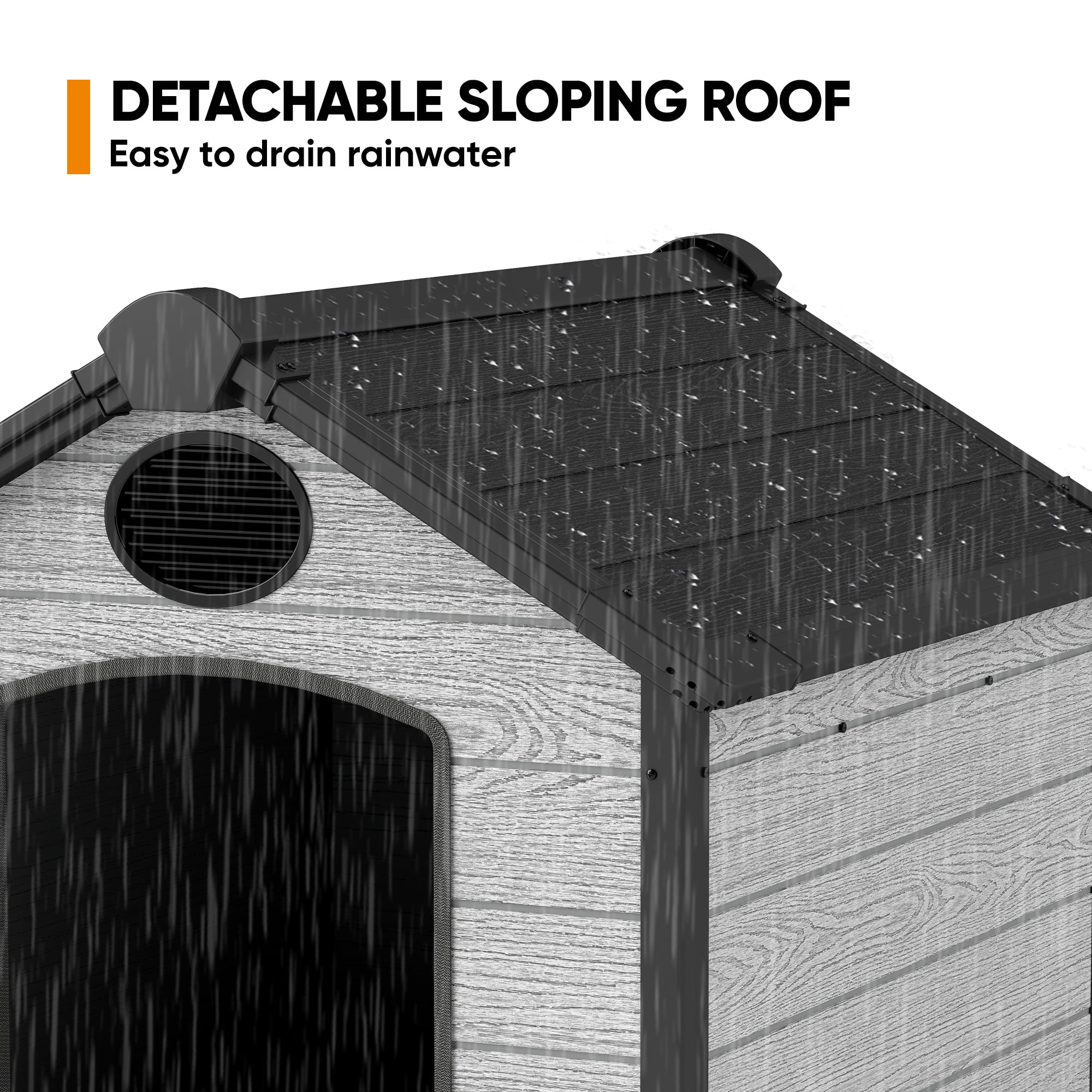 ZYJOYY Outdoor Dog House, 46" Insulated Igloo Style with Elevated Floor, Designed for Large Dogs, Weatherproof Plastic Kennel, Grey