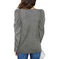 thumbnail image 4 of Top de corte informal para mujer, cuello redondo, mangas abullonadas, Color puro, transpirable, Top para mujer para ir de compras, gris claro L, 4 of 6