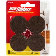 Super Sliders. 1 1/2 inch Round Self Stick Felt Furniture Pads for Hardwood Brown, 8 Pack