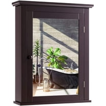 Giantex Bathroom Medicine Cabinets, Wall Mount Mirrored Storage Cabinets w/Single Door & Adjustable Shelf, Multipurpose Wooden Organizer for Hallway Living Room Bedroom, Brown