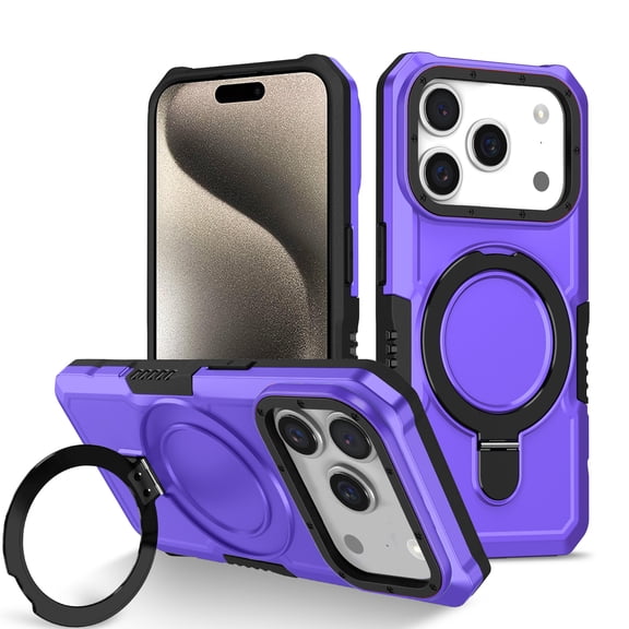 3-in-1 [Magnetic Kickstand Ring Holder] for iPhone 17 Pro Max Case with Stand Ring Holder,Compatible with MagSafe, Military Shockproof Kickstand Case iPhone 17 Pro Max Cover,Purple