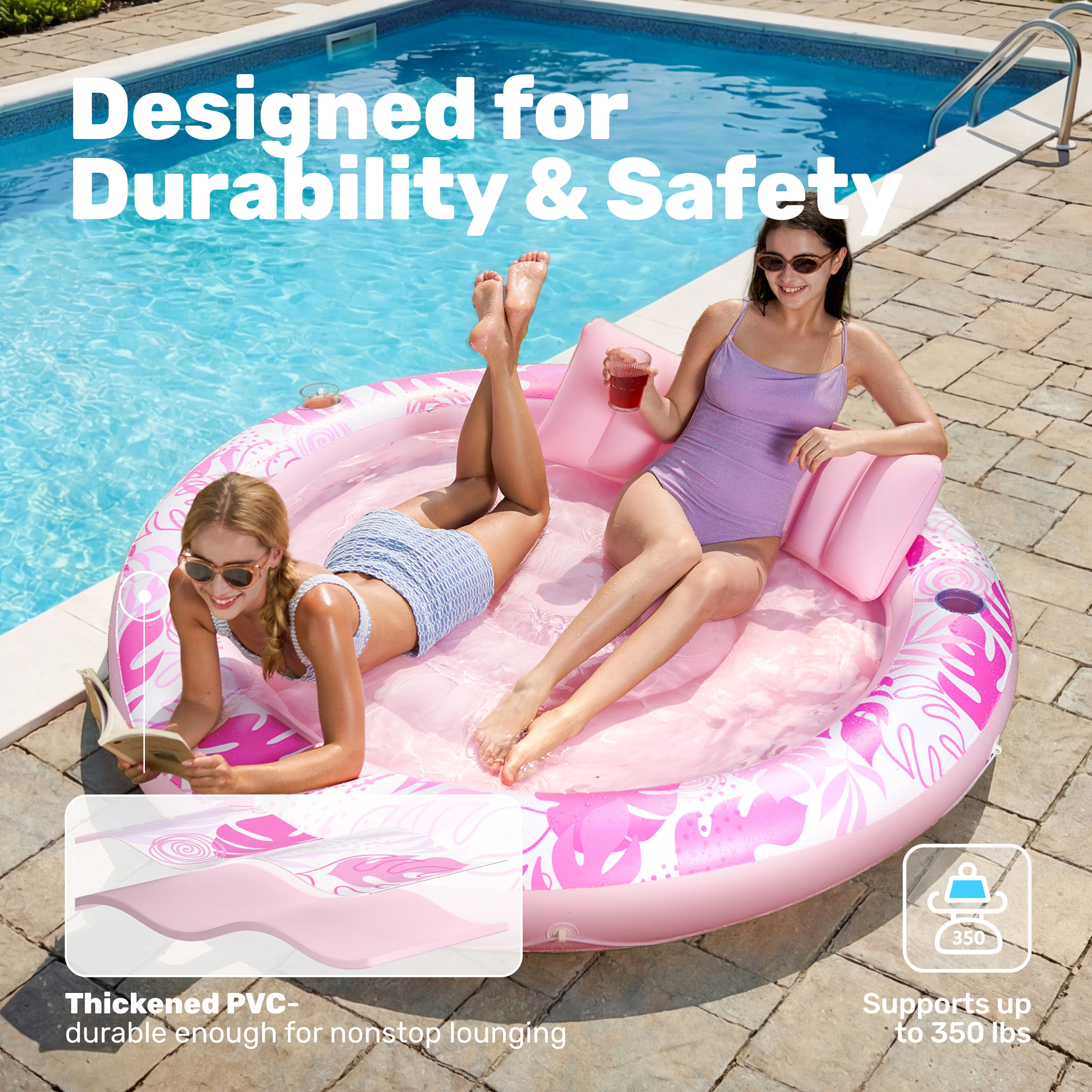 SLOOSH Inflatable Tanning Pool Lounger Float for Adults, 72" x 65" Large Suntan Tub Pool Floats Tanning Bed Blow up Pool Raft Lounge Floatie for Lake, Outdoor, Backyard, Swimming Pool