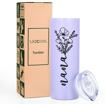 Gingprous Nana Tumbler, 20 oz Stainless Steel Double Wall Tumblers with Lids Straws, Vacuum Insulated Tumblers, Nana Gifts for  Birthday Mother's Day , Glitter Purple