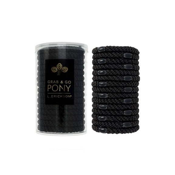 L. Erickson Grab & Go Pony Tube - Black - 15 Pack Ponytail Holder Hair Ties