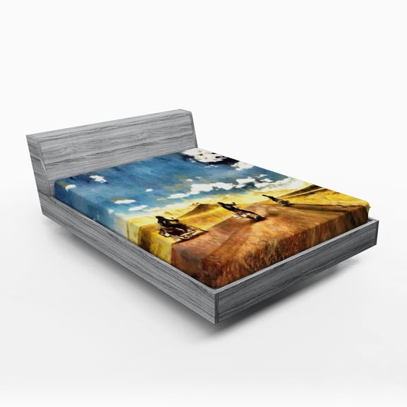 Ambesonne Travel Fitted Sheet, Motorcycles Countryside, Queen Size, Multicolor