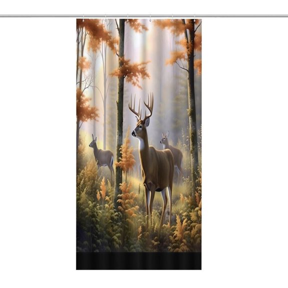 RKSupls Waterproof Shower Curtain, Autumn Forest Deer Herd Mist Polyester Shower Curtain with Hooks for Chic Elegant Home Bathtub Bathroom Decor Washable