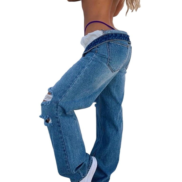 Women Girls High Waisted Baggy Ripped Jeans Boyfriend Large Denim Pants  Baggy Straight Jeans Streetwear