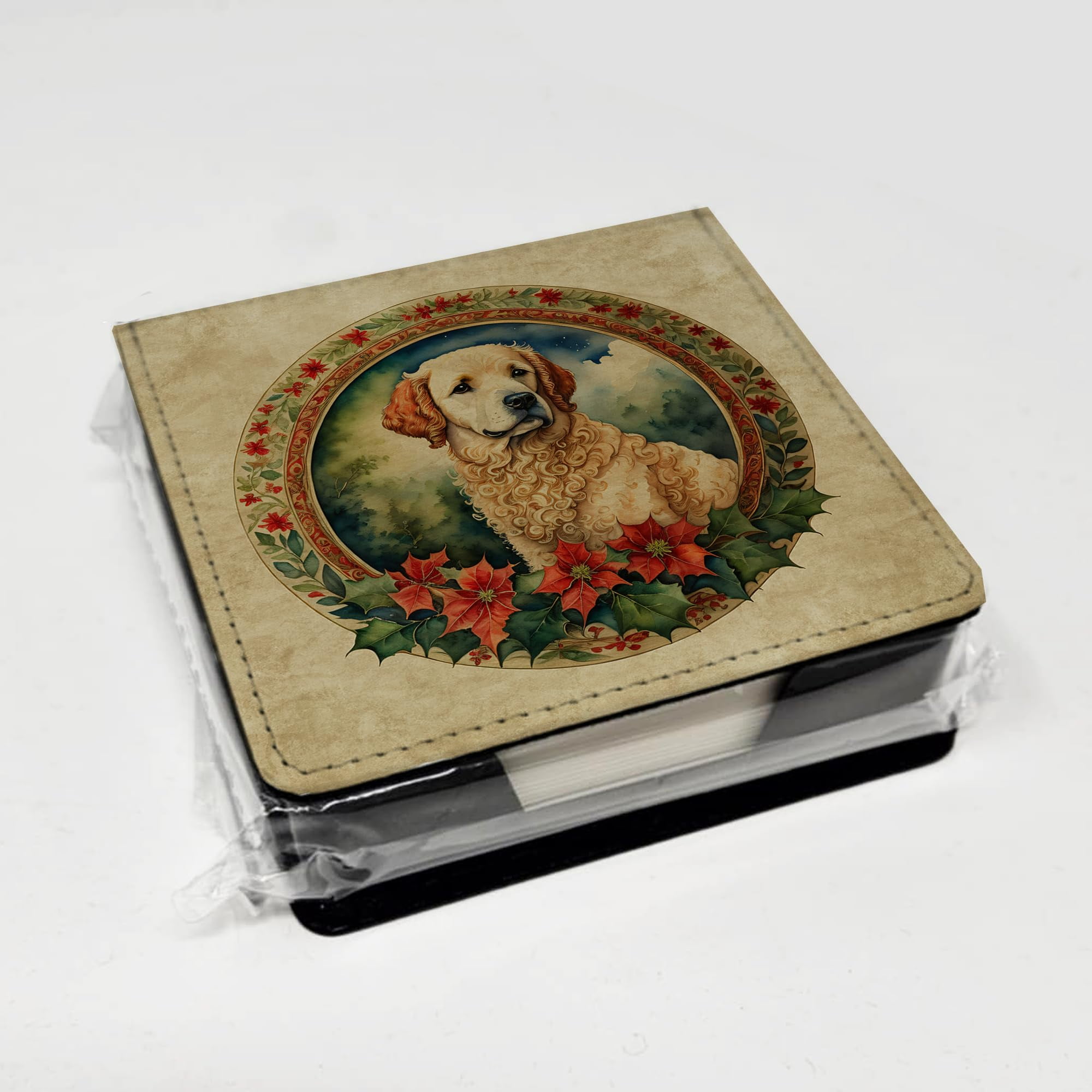 Caroline's Treasures Kuvasz Christmas Flowers PU Leather Note Paper Holder with Artist-Designed Cover, Desk Accessory, Office Gift