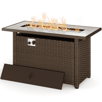 Propane Fire Pit Table with Waterproof Cover and Glass Rock, Lofka 45" Rattan 50000 BTU Gas Fire Pit with Lit for Outside, Brown