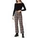 thumbnail image 2 of Pantalones de trabajo de cuadros recortados para mujer INSPIRE CHIC, con botones, estilo casual, talla 2XL, color marrón, 2 of 8