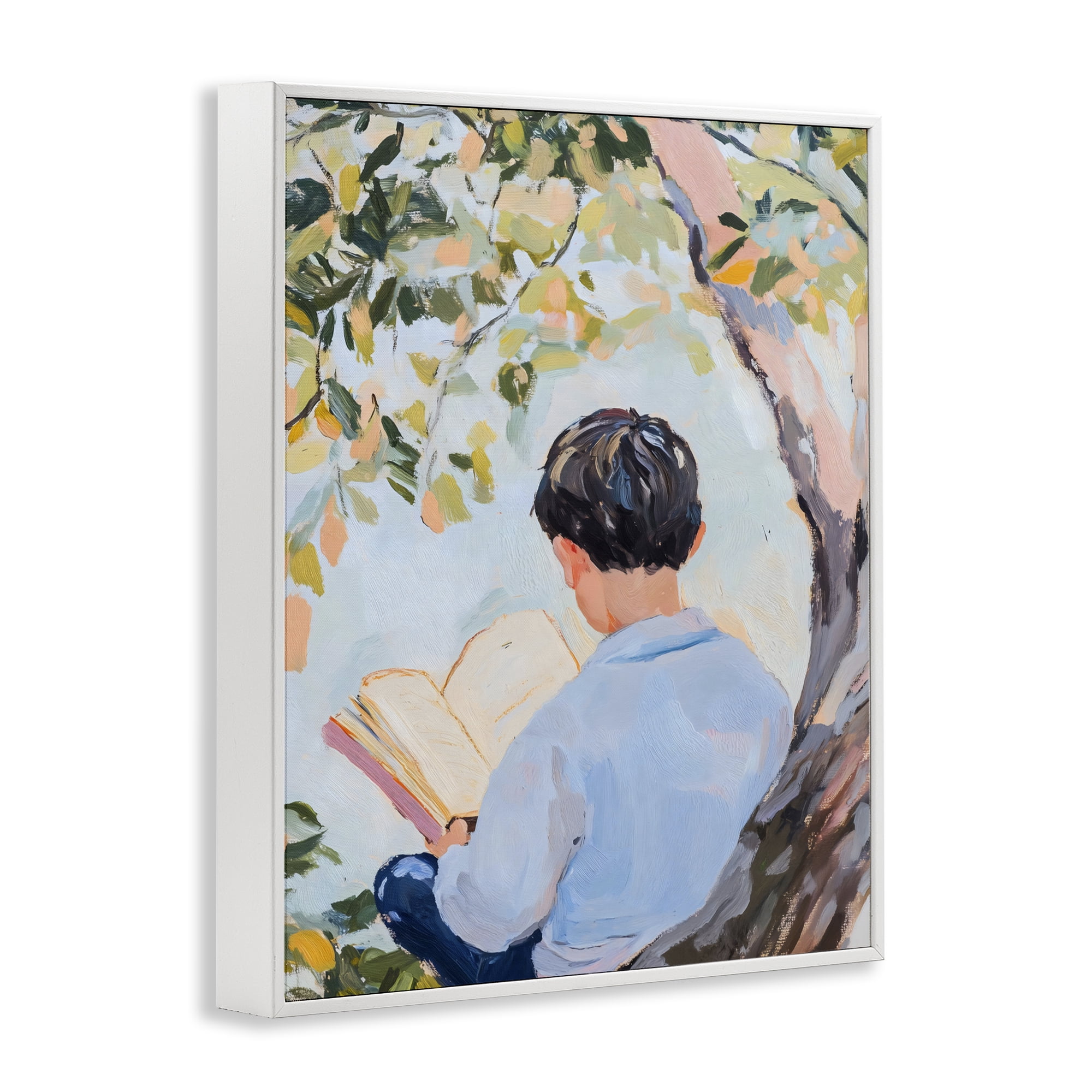 Stupell Industries Boy Reading in Nature White Framed Giclee Art, design by The Prints Vibe