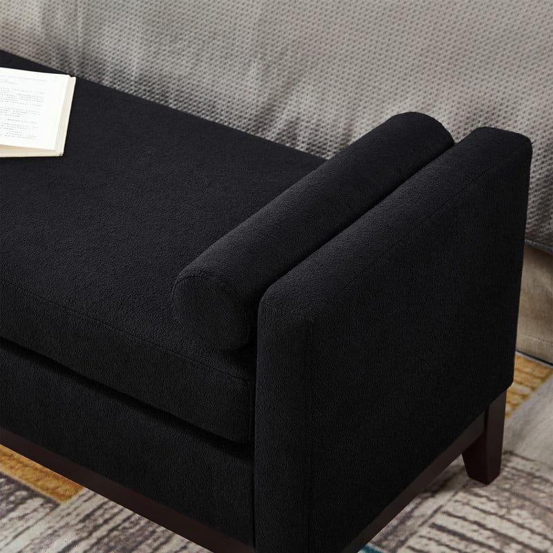 51" Storage Ottoman Bench with Arms and Pillows, Large Boucle Upholstered Tufted End of Bed Bench with Thick Padded Seat for Entryway, Living Room,Bedroom, Black