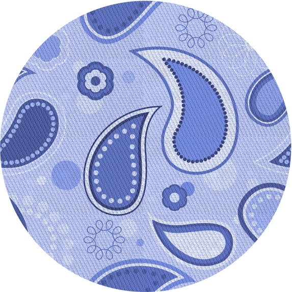 Ahgly Company Machine Washable Indoor Round Transitional Sea Blue Area Rugs, 5' Round
