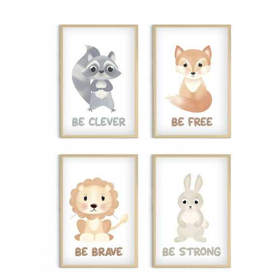Awkward Styles Baby Girl Bedroom Decor Animals Lovers Gifts Kids Room Poster Set of 4 Be Brave Lion Prints Boys Room Wall Art Bunny Illustration Poster No Frame