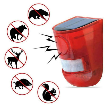 

Solar Motion Sensor Detector Siren Sound Alarm LED Warning Strobe Flashing Red Light Security Outdoor Waterproof Device Keep Animal Away for Home Warehouse Farm (Red Lampshade)