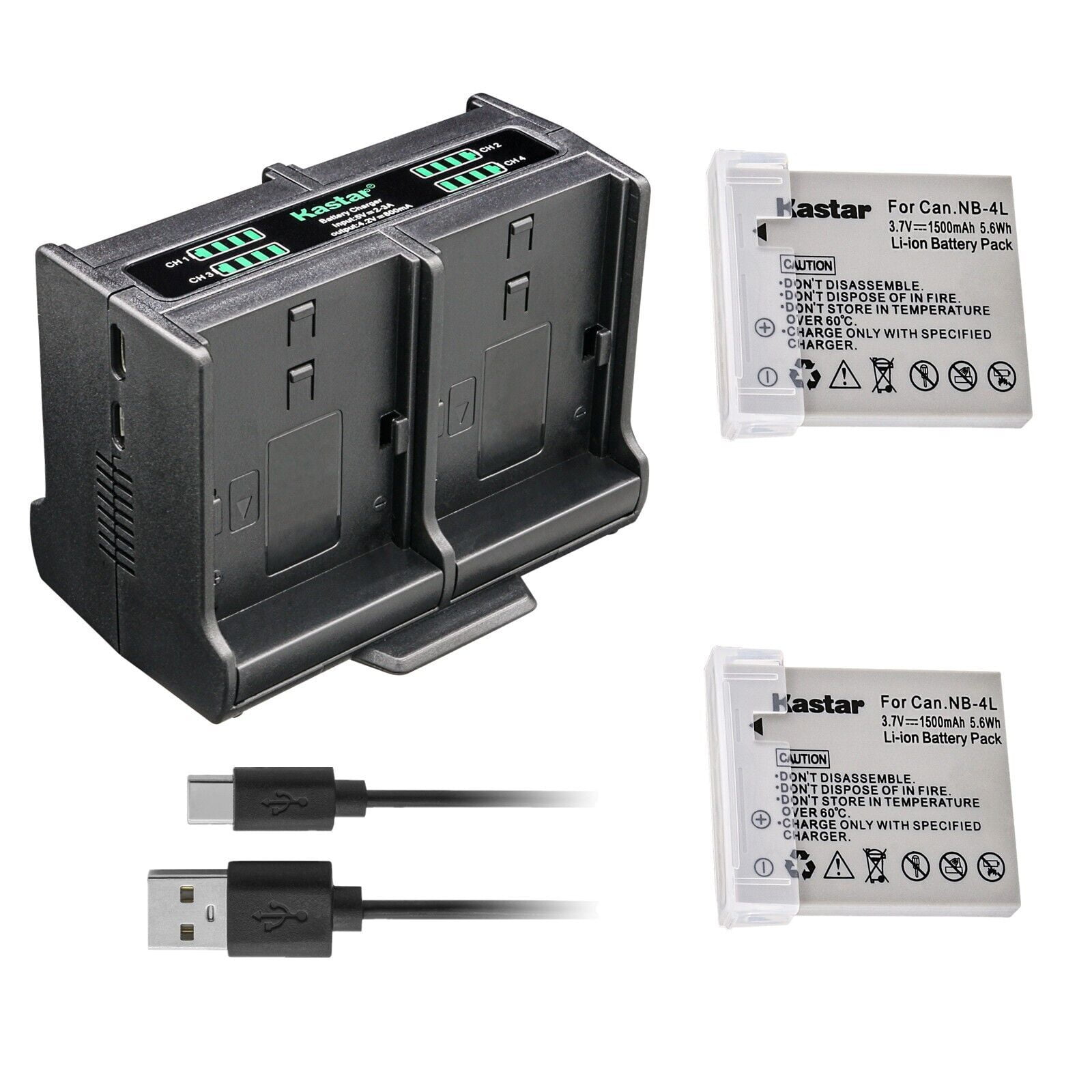 Kastar 2Pack Battery and Quadruple Charger Compatible with Canon