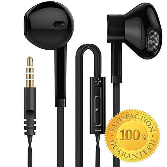 epacks Headphones in-Ear Earbuds Noise Isolation Headset Bass Enhance Stereo with Microphone Remote Control Compatible for Smartphones Tablets - Samsung Android, Huawei, LG, ZTE Nexus Device (Black)