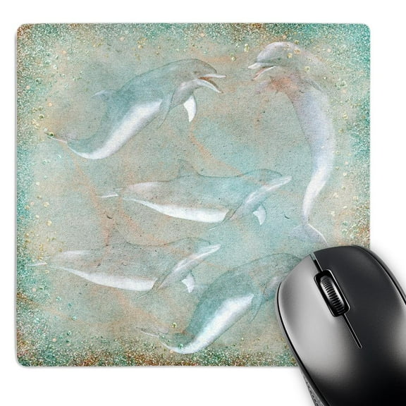 3dRose, Dolphin Swim with Glittery Sea - Beach Theme Art, MousePad