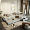 thumbnail image 2 of Euroco Modern Upholstered L-Shaped Twin Daybed with Drawer and Trundle, Three Beds in One for Kids, Beige, 2 of 10