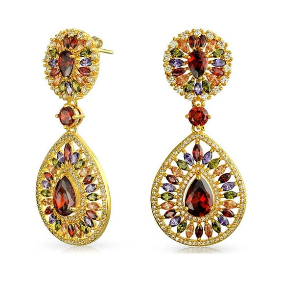 Bling Jewelry Womens Multicolor CZ Teardrop Dangle Chandelier Earrings for Wedding Prom Gold Plated
