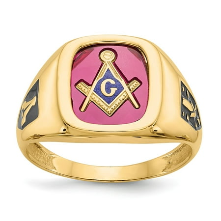 Roy Rose Jewelry 10K Yellow Gold Red Acrylic Mens Masonic Ring, Size - 10