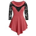 thumbnail image 2 of Oalirro Ladies Tops and Blouses Summer Pink Blouses for Women Fashion 2023 Plus Size Women Solid Floral Lace Asymmetric Three Quarter Tops Blouse, XXXXXL, 2 of 7