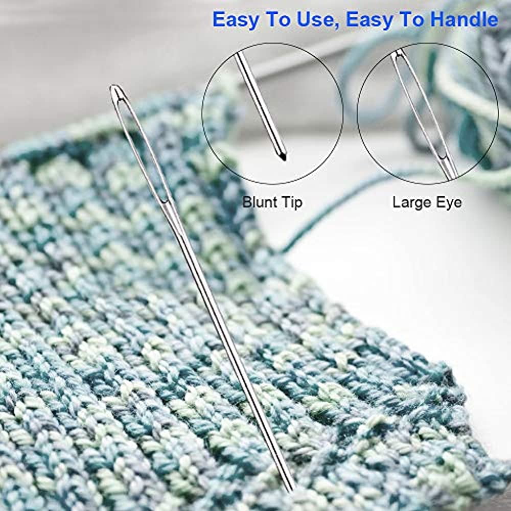 Large Eye Blunt Needles, 15 Pcs Stainless Steel Yarn Knitting Needles