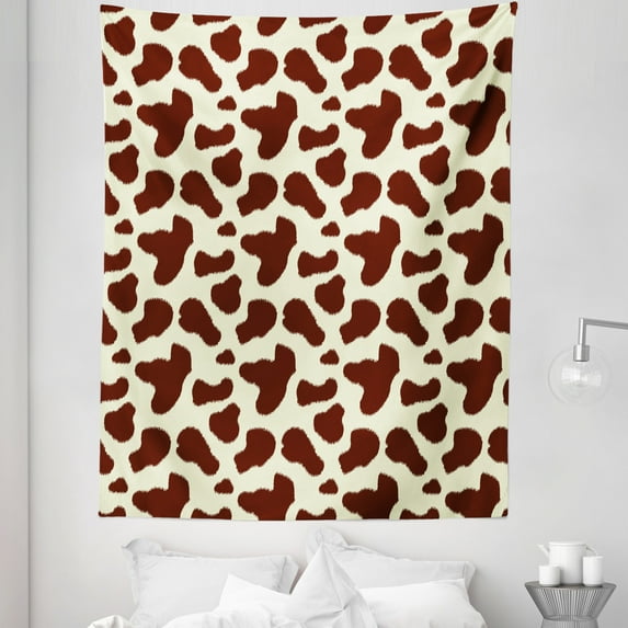 Cow Print Tapestry, Cattle Skin with Brown Spots Agriculture Cow Oxen Hide Camouflage Pattern, Fabric Wall Hanging Decor for Bedroom Living Room Dorm, 5 Sizes, Pale Yellow Brown, by Ambesonne
