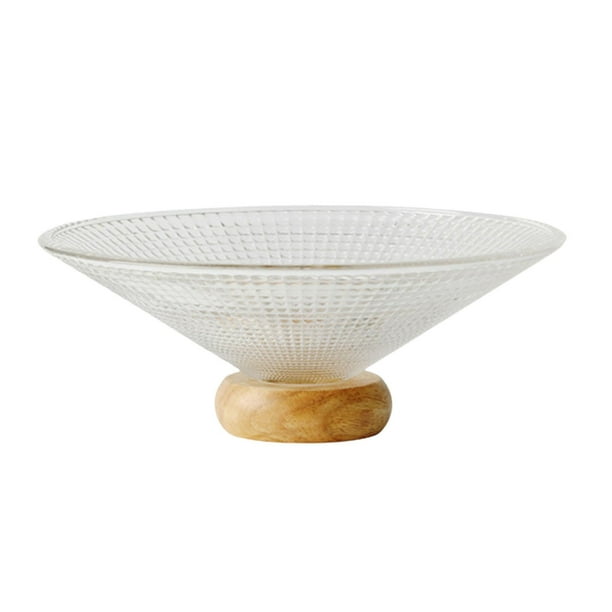 Portafrutas de 25 cm de diámetro, base de madera para el hogar, plato para frutas, base alta de vidrio para frutas cuadros punteados