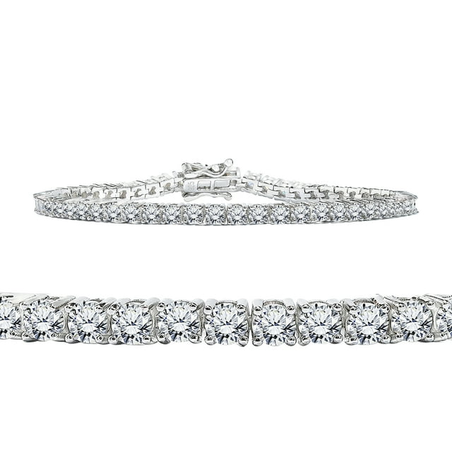 Pulsera clásica JeenMata de tenis con moissanita de corte redondo de 5,5 TCW, diseño Eternity, chapada en oro blanco