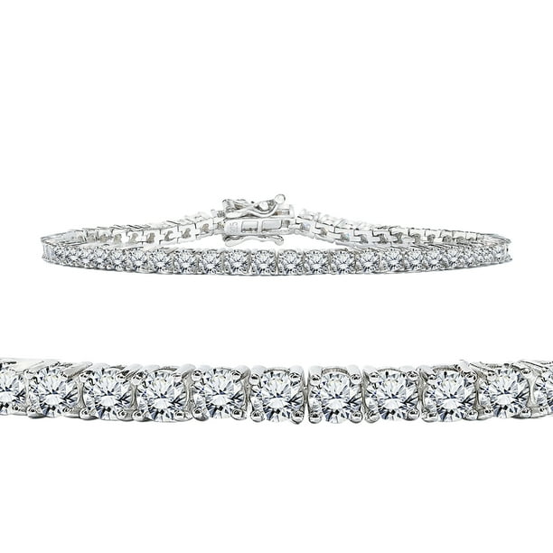 Pulsera clásica JeenMata de tenis con moissanita de corte redondo de 5,5 TCW, diseño Eternity, chapada en oro blanco
