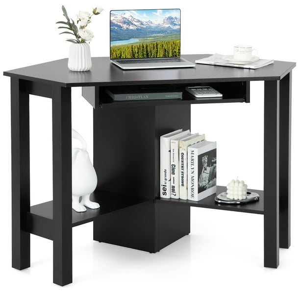 COSTWAY Table Bureau d'Angle avec 2 Tiroirs/Table Imformatique