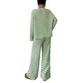 thumbnail image 5 of Domzest Womens 2 Piece Sets Crew Neck Long Sleeve Striped Blouse Matching Elastic High WaistWide Leg Pants Casual Spring Fall Outfits Green XXL, 5 of 6