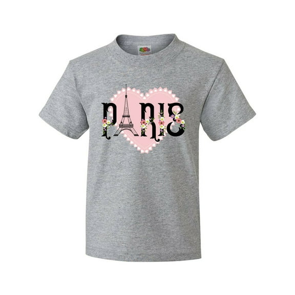 Inktastic Paris Pink Heart Eiffel Tower with Flowers Youth T-Shirt