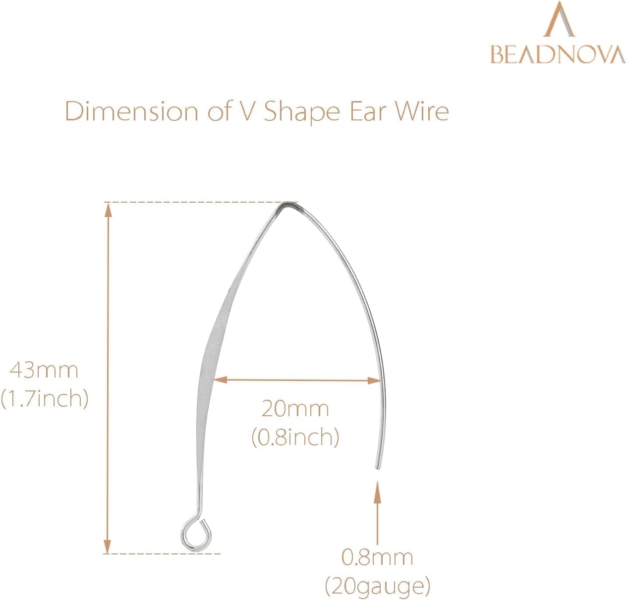 V Shape Ear Wire Long Earring Wire Earring Hook for Dangle Earwire Making Jewelry Making Ear Post DIY (Silver 43mm, 10pcs)