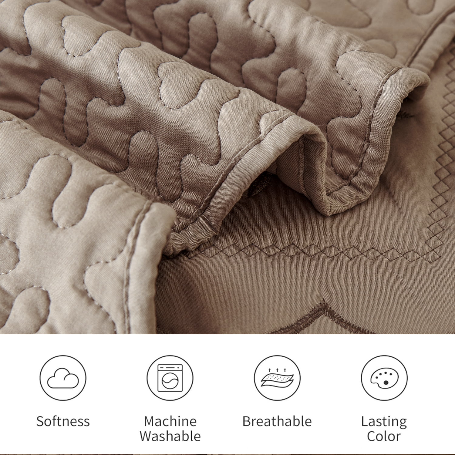Evenhug Floral Embroidery Quilt Set,3-Piece Queen Diamond Floral Pattern Bedding Set,Soft Lightweight Bedspread for All Season(Taupe,90"x90")