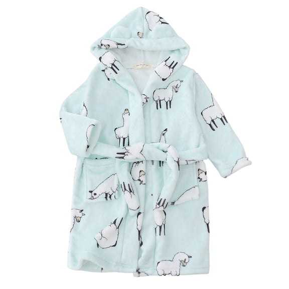 Cathalem Boys Girls Bathrobes,Toddler Boy Girl Robes,Children's Plush Soft Coral Fleece Hooded Pajamas Sleepwear Kids Light Blue 2-3 Years
