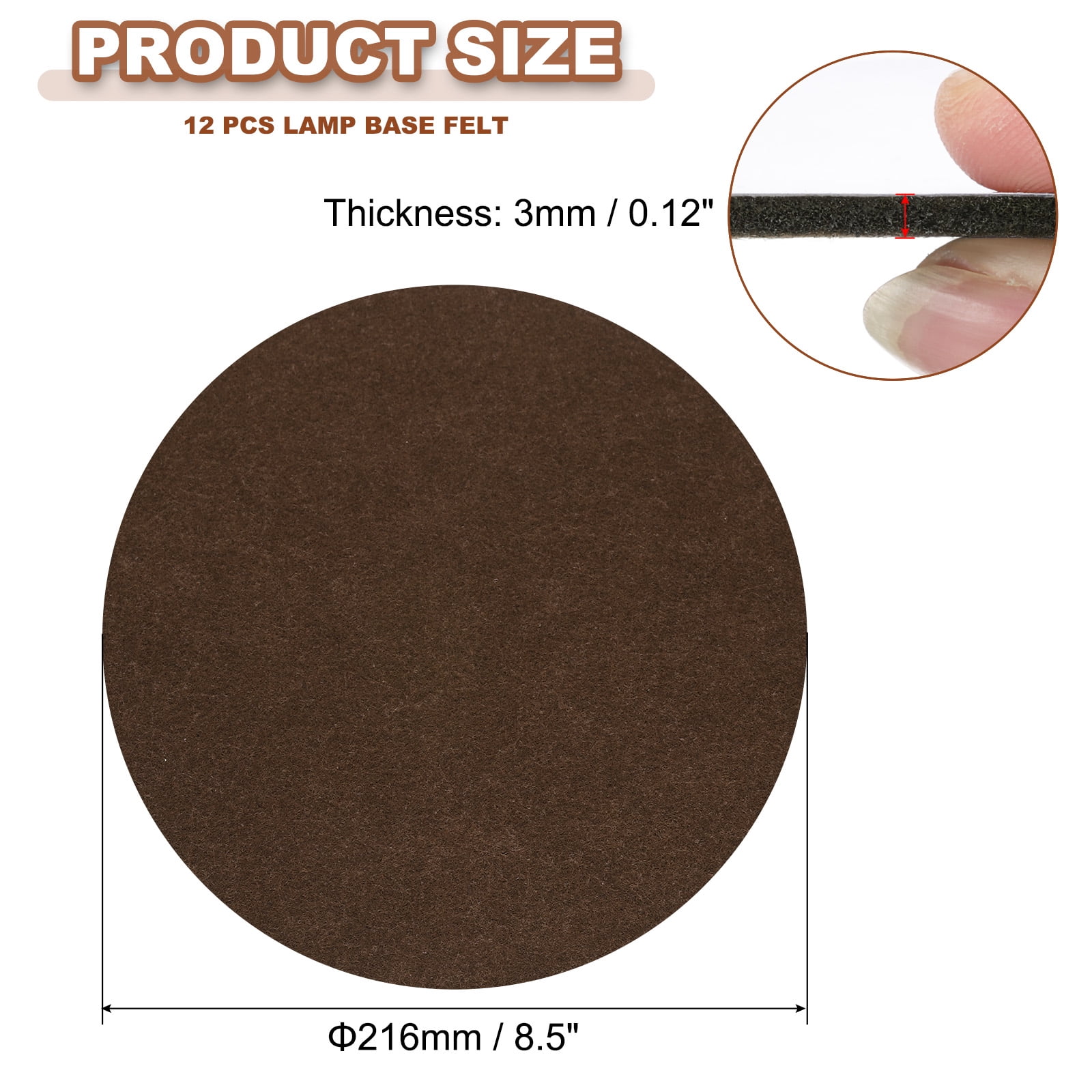 Uxcell 8.5 Inch Diameter Lamp Base Felt, 12Pack 3mm Thickness Round Soft Adhesive Felt, Coffee