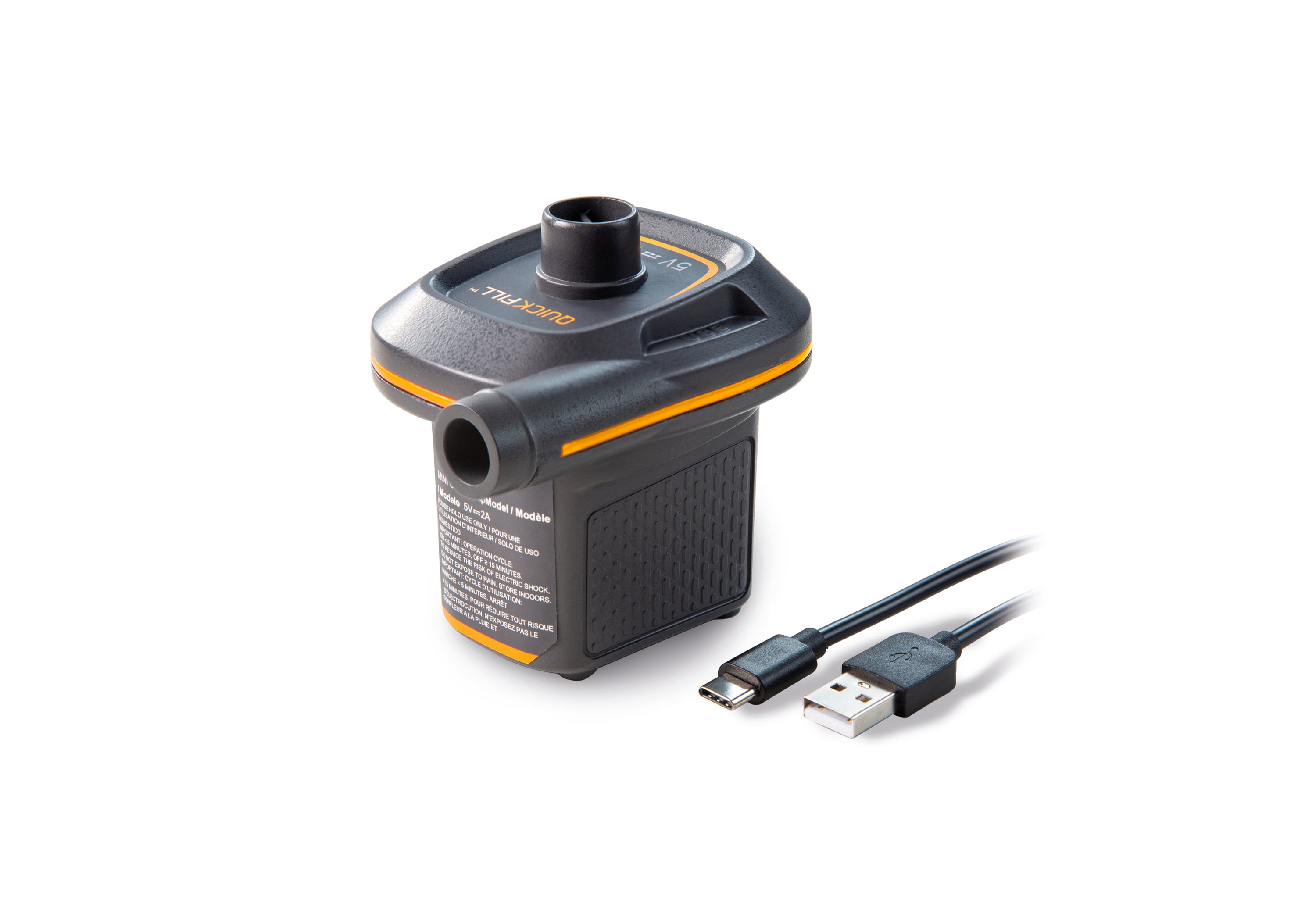 Intex Mini USB Powered Air Pump - Small Black with Orange accents, 4.25 inches x 4.25 inches x 3inches