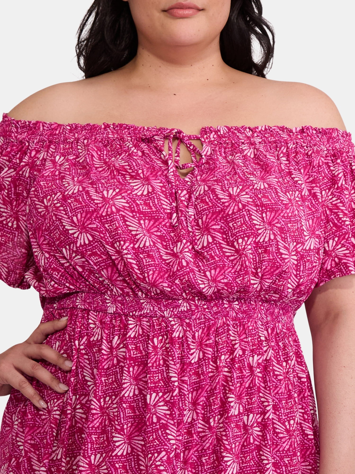 Terra & Sky Women's Plus Crinkle Off Shoulder Maxi Dress, Sizes 0X-5X