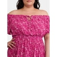 thumbnail image 4 of Terra & Sky Women's Plus Crinkle Off Shoulder Maxi Dress, Sizes 0X-5X, 4 of 4
