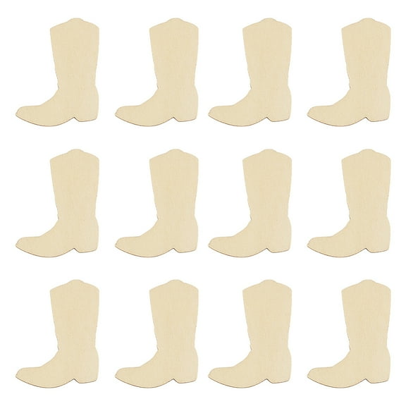 60Pcs Unfinished Wooden Pieces Wood Cutouts Cowboy Boots Wheat 55x41x3mm