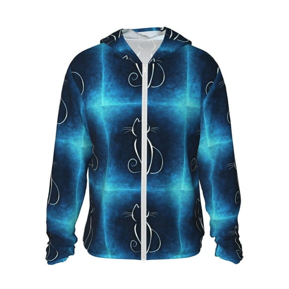 Saiise Motif Esquisse de Chat Protection Solaire Chandail à Capuchon pour Hommes et Femmes, Léger Séchage Rapide Coupe-Vent avec Capuche et Fermeture Éclair-Moyen