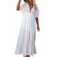 thumbnail image 1 of Robe d'Été Décontractée pour Femmes, Robe Maxi à Volants, Robe Boho Boutonnée, Longue Tunique Blanche Taille Unique, 1 of 9