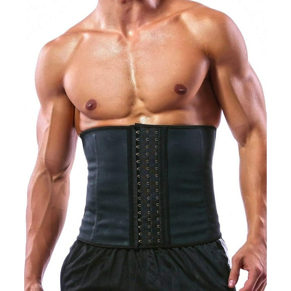 VASLANDA Latex Men Waist Trainer Corsets with Steel Bone Sweat Belt Sauna Suit for Fitness