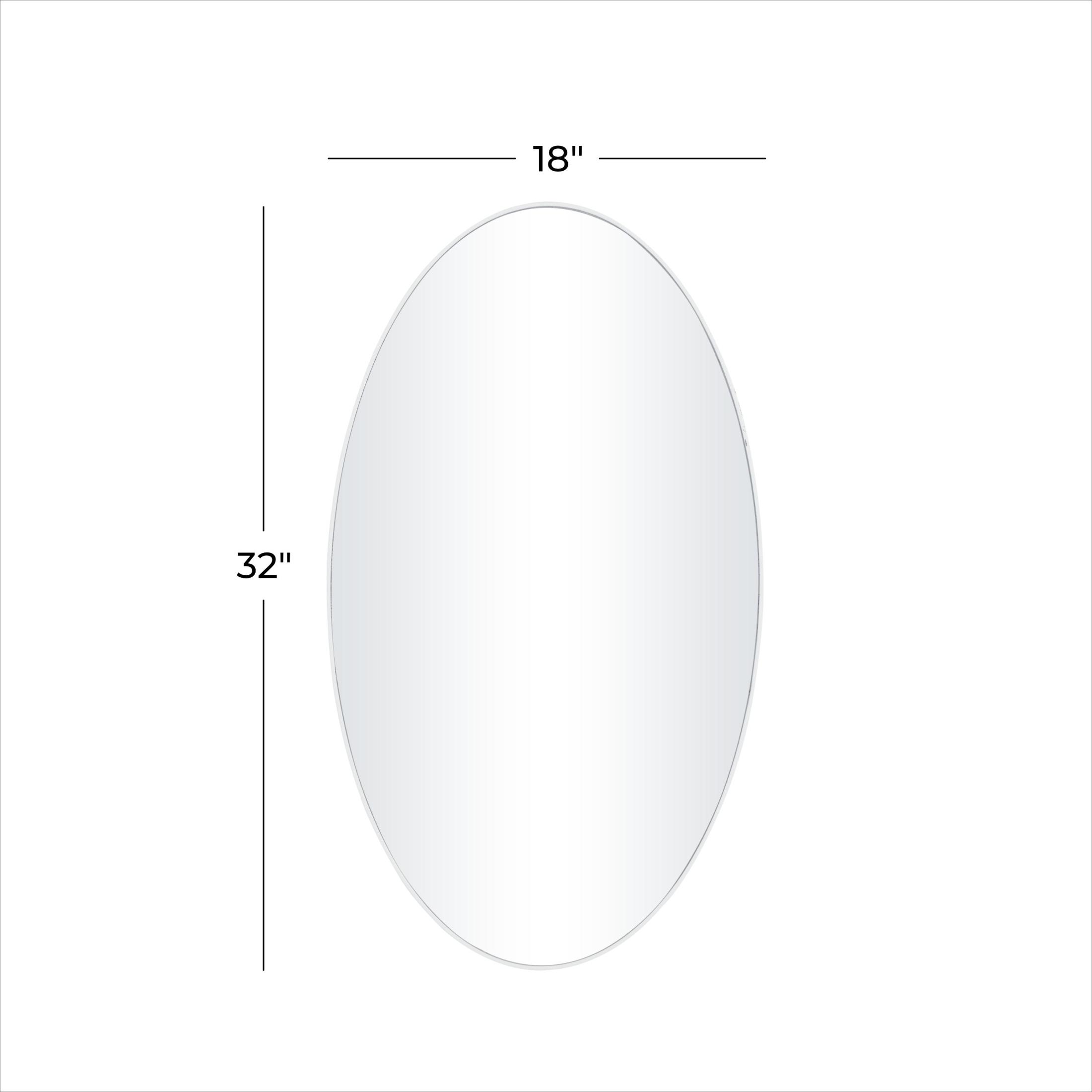 DecMode 18" x 32" White Oval Wall Mirror with Thin Frame
