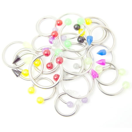 Speed Glow Gauges 20 Horseshoe Circular Barbells - Glitter, Acrylic, UV Glow - Assorted Gauges and Lengths ()