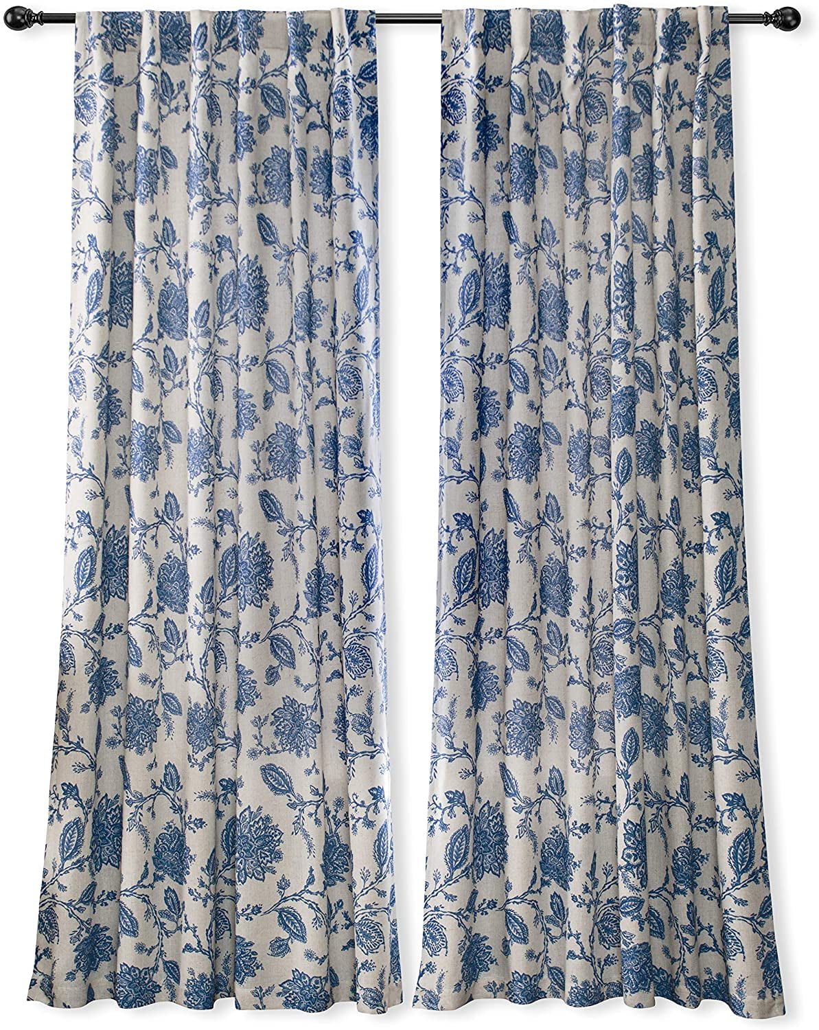 DriftAway Freda Jacobean Floral Linen Blend Lined Thermal Insulated Blackout Room Darkening Back Tabs Window Curtains 84"L x 52"W