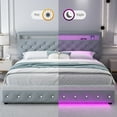 thumbnail image 2 of SIBEDS Soft Velvet Grey LED Bed Frame with Adjustable Headboard and 2 Drawers Pockets, Queen, 2 of 8