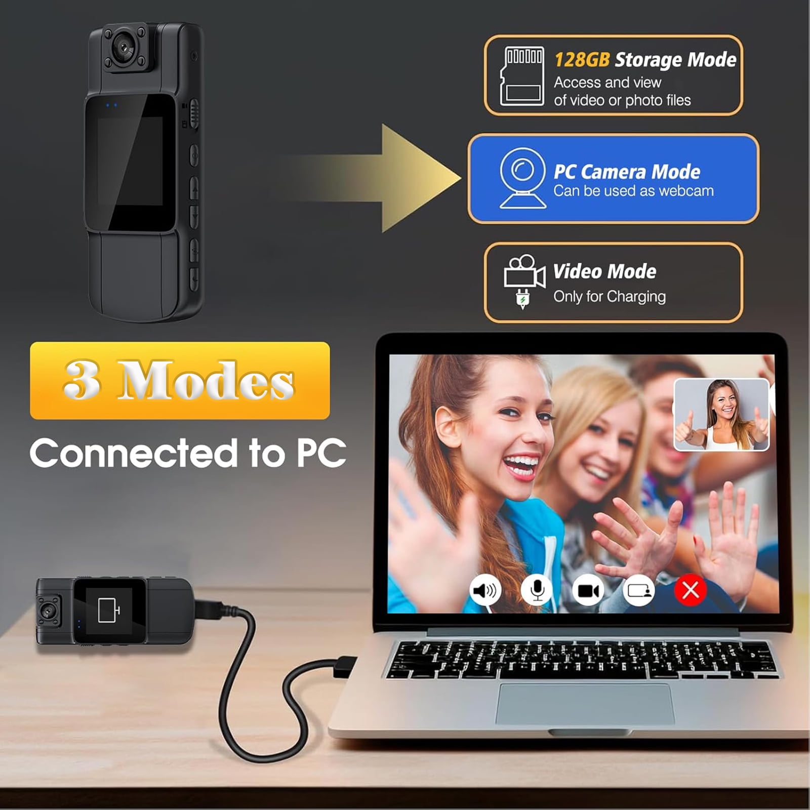 RONY 128GB 180° Rotate Mini Body Camera - 1080p Wearable Camcorder with Night Vision - Long Battery Life Audio Video Camera for Daily Records